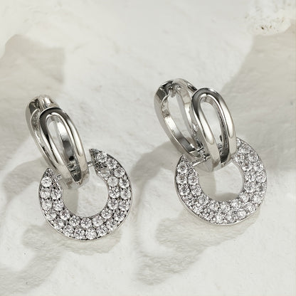 Louise | Round Earrings with Brilliant Cubic Zirconia and Elegant Silver Finish