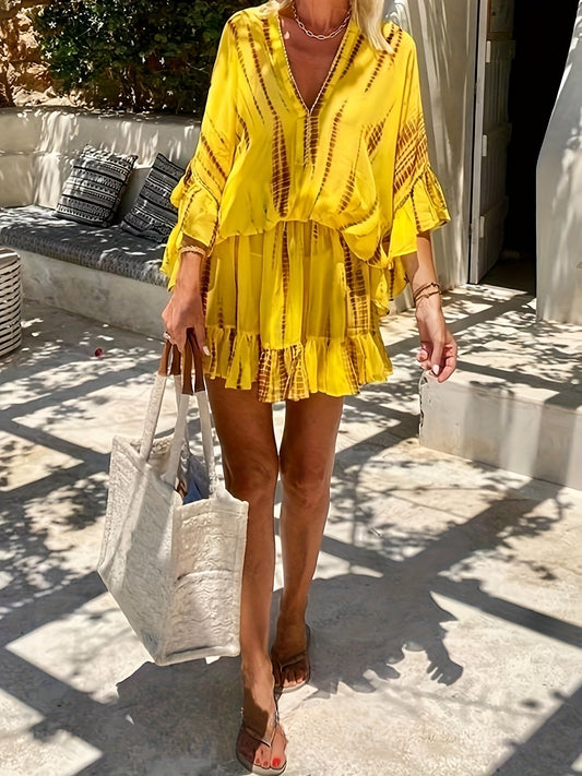 Ainsley | Loose Chiffon Dress with Batwing Sleeves and V Rhinestone Print for Women
