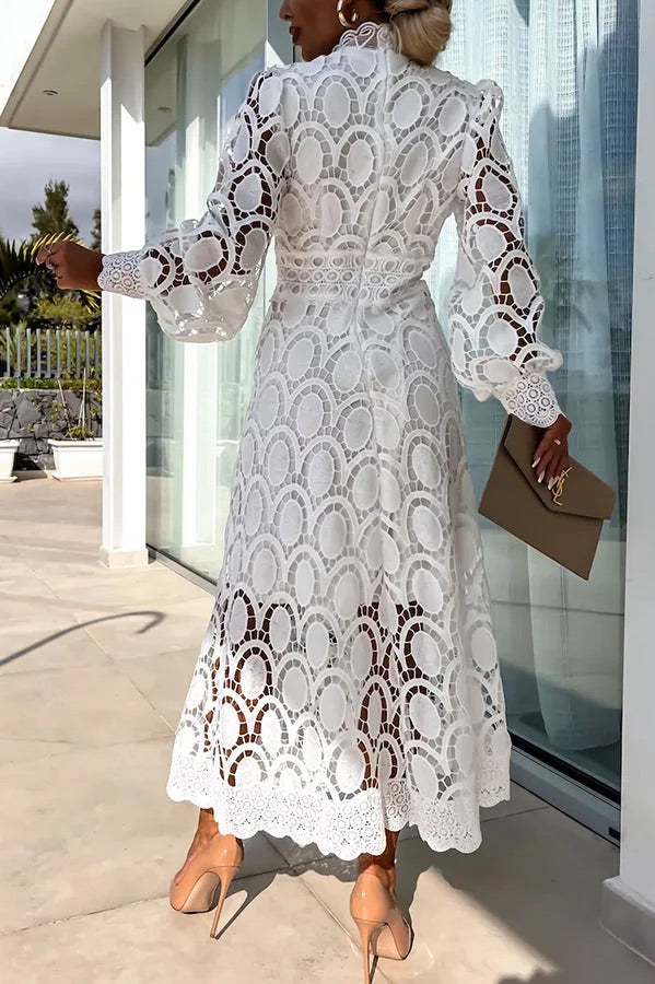 Jalvique | Midi Party Dress with Lace Sleeves
