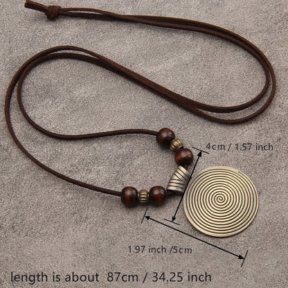 Vance | Vintage-Style Long Beaded Necklace with Round Pendant