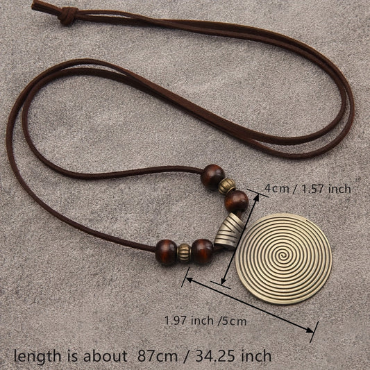 Vance | Vintage-Style Long Beaded Necklace with Round Pendant