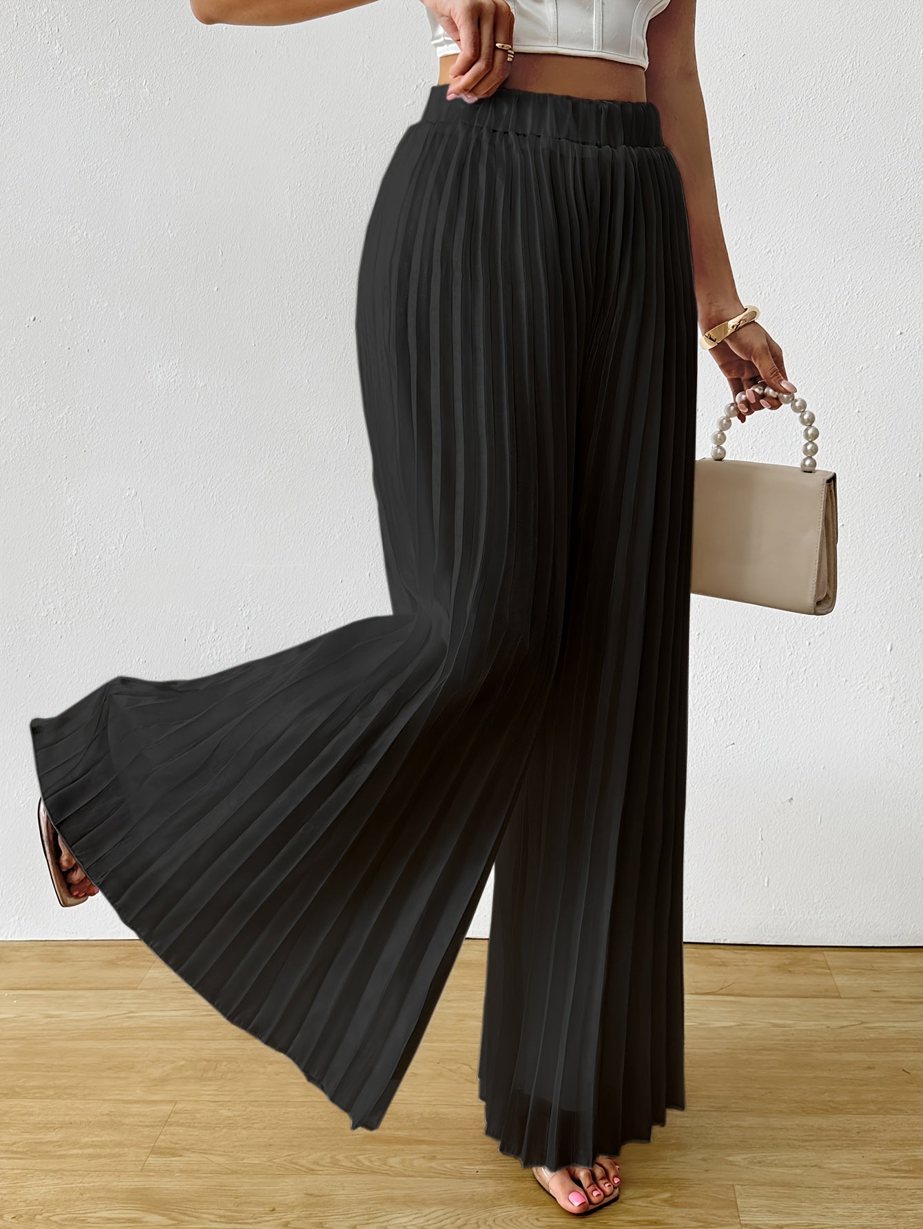 Uliquin | Wide Leg Pleated Trousers with Elastic Waist and Elegant Fall