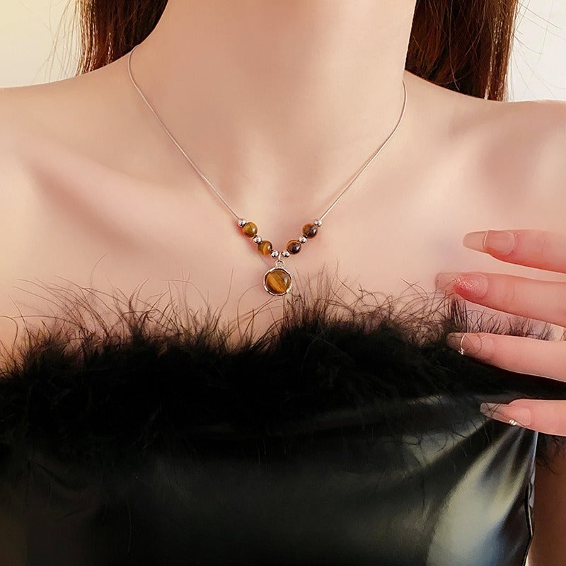 Lucia | Tiger Eye Necklace with Circular Pendant and Timeless Elegance