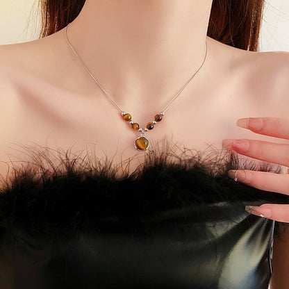 Lucia | Tiger Eye Necklace with Circular Pendant and Timeless Elegance