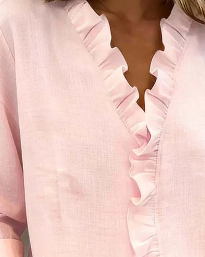 Amelivora™ Women's Blouse with Ruffles and Long Sleeves