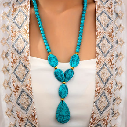 Ayla | Necklace with Teardrop Turquoise Pendant in Vintage Bohemian Style
