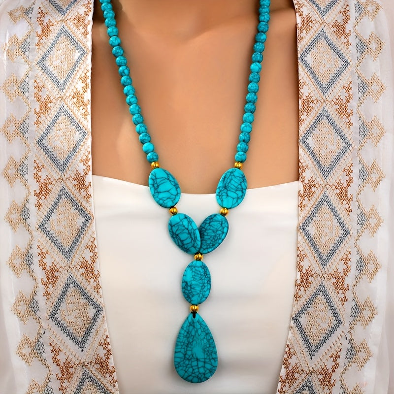 Ayla | Necklace with Teardrop Turquoise Pendant in Vintage Bohemian Style