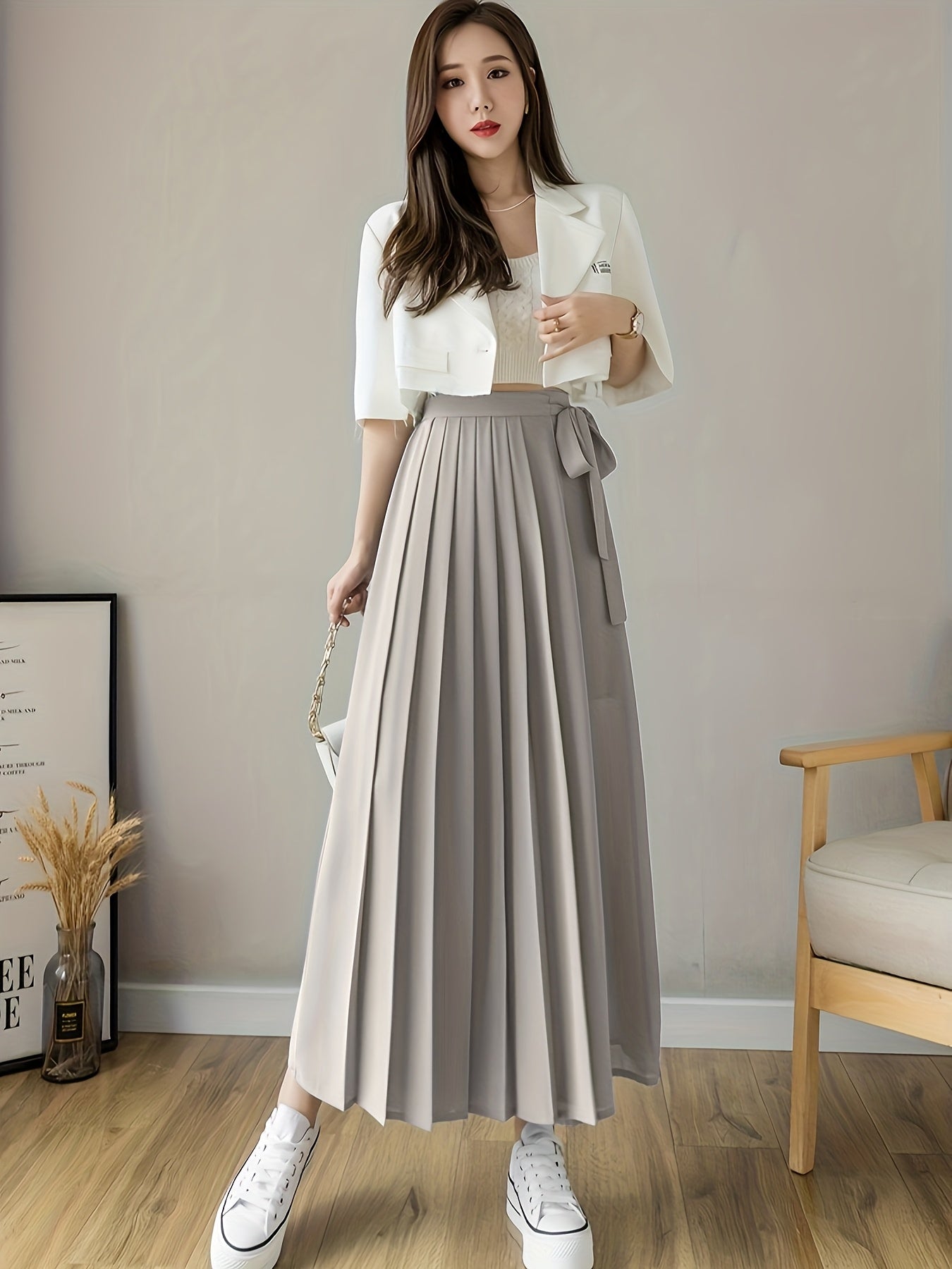 Caexine | Wide Leg Pleated Pants with Elegant Cut