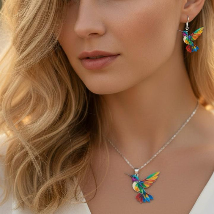 Vaila™ Hummingbird Rainbow Necklace + Matching Earrings Gift