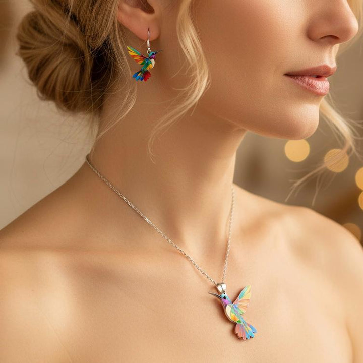 Vaila™ Hummingbird Rainbow Necklace + Matching Earrings Gift