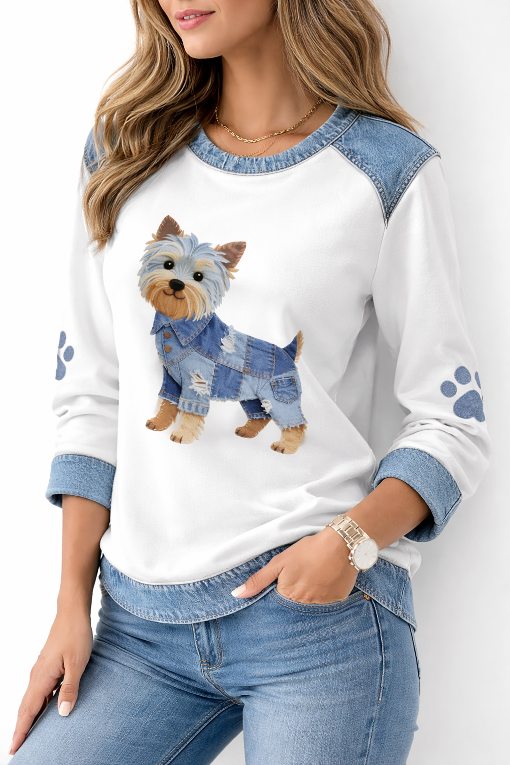 Barkette™ Dog Design Denim Texture Blouse