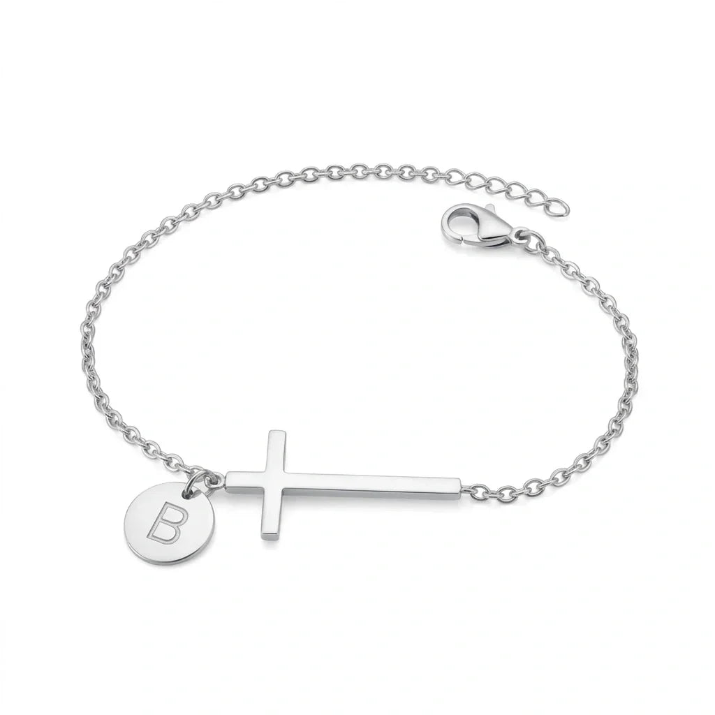 Elodryn™ Sacred Initial Bracelet – Personalized Cross