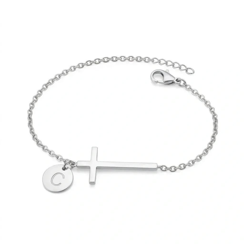 Elodryn™ Sacred Initial Bracelet – Personalized Cross
