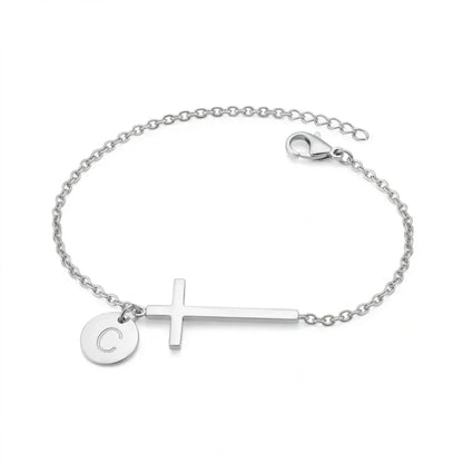Elodryn™ Sacred Initial Bracelet – Personalized Cross