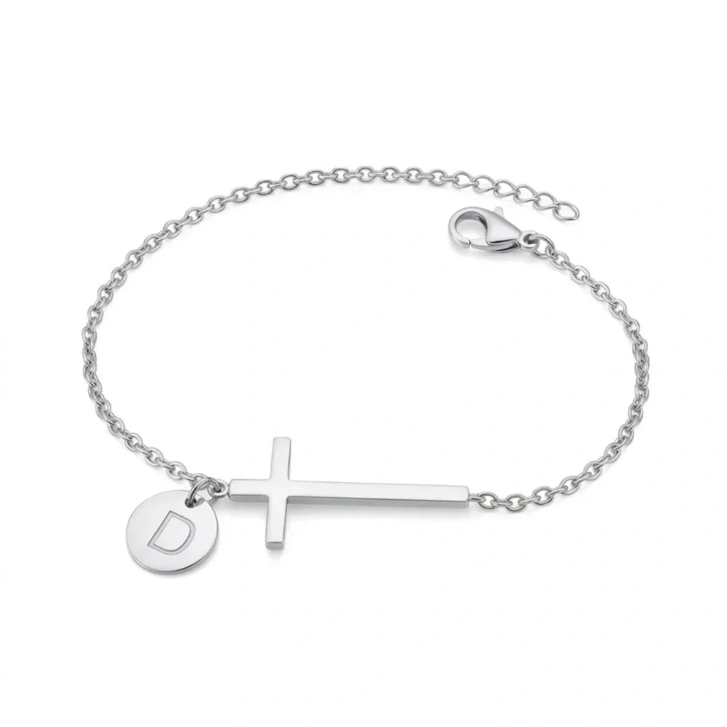 Elodryn™ Sacred Initial Bracelet – Personalized Cross