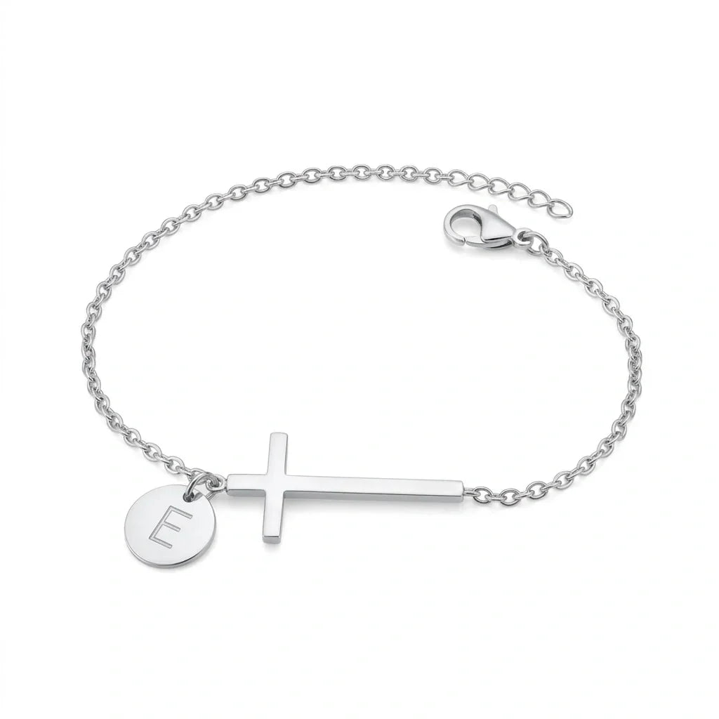 Elodryn™ Sacred Initial Bracelet – Personalized Cross