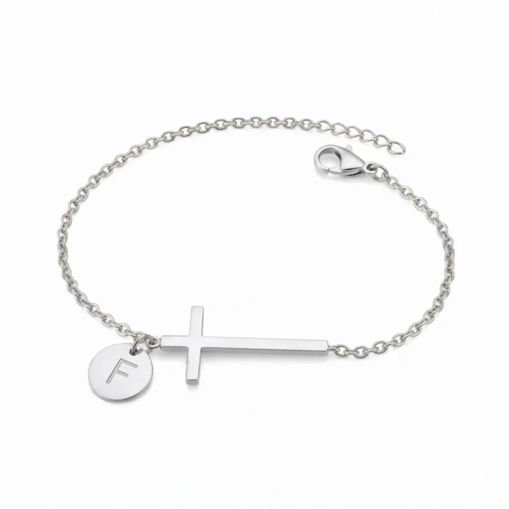 Elodryn™ Sacred Initial Bracelet – Personalized Cross