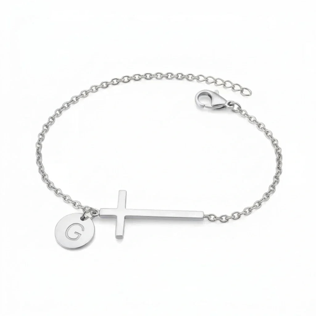 Elodryn™ Sacred Initial Bracelet – Personalized Cross