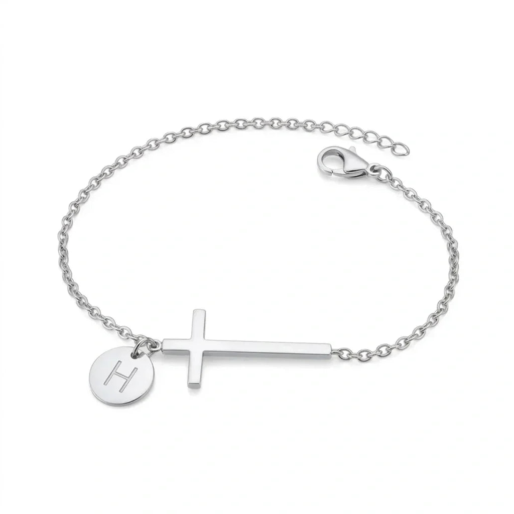 Elodryn™ Sacred Initial Bracelet – Personalized Cross