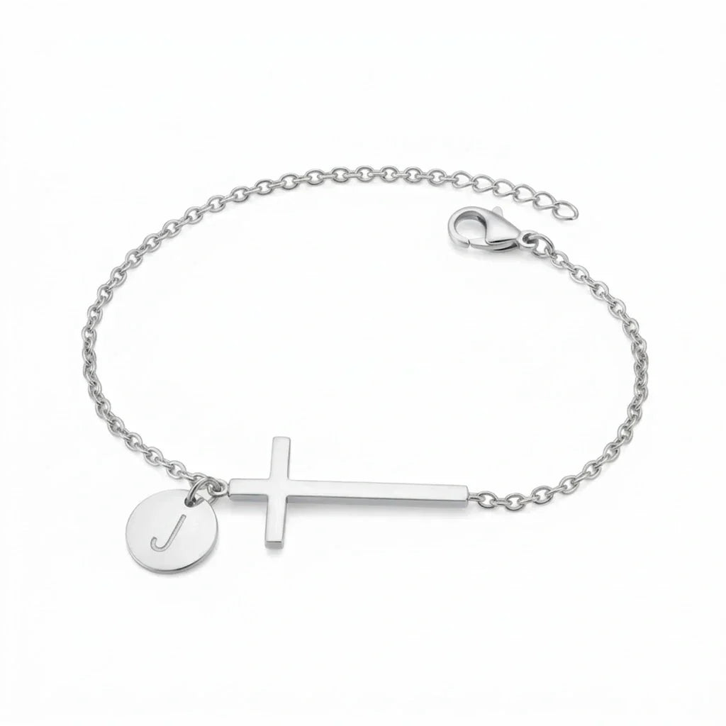 Elodryn™ Sacred Initial Bracelet – Personalized Cross
