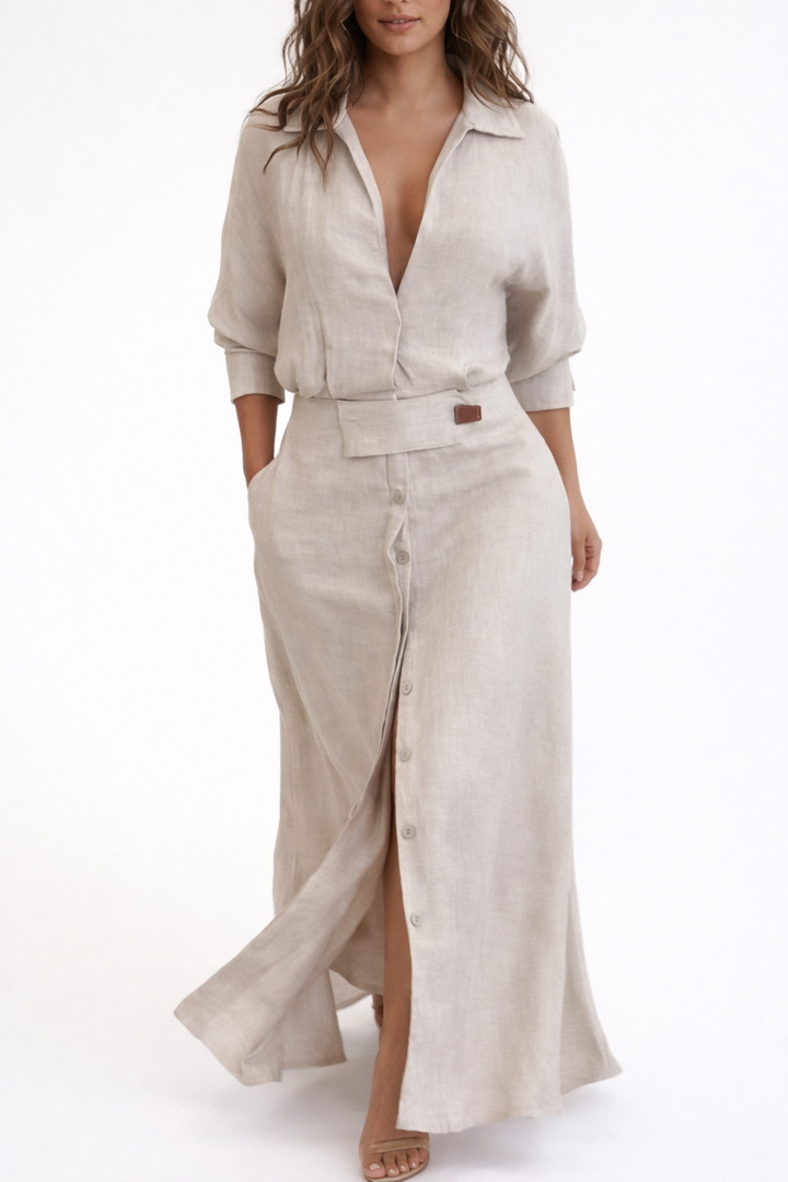 Ceravine™ Long Cotton Linen Dress in Minimalist Style