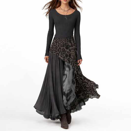 Vireli | Elegant and Flowing Long Dress with Leopard Print