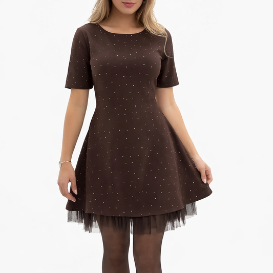 Rovienna™ Short Dress with Lace and Refined Shine