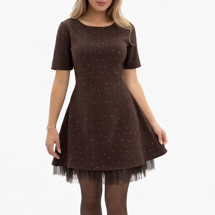 Rovienna™ Short Dress with Lace and Refined Shine