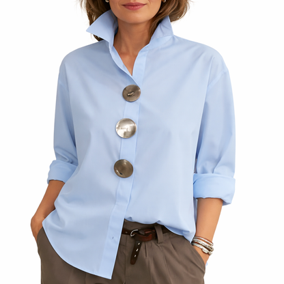 Davinae | Elegant cotton and linen blouse with collar and metallic buttons