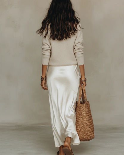 Heather | Satin Midi Dress with Included Sweater