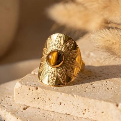 Leah | Mandala Ring with Tiger Eye and Protective Design