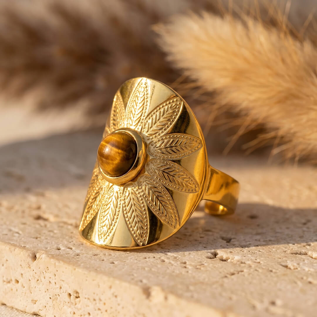 Leah | Mandala Ring with Tiger Eye and Protective Design