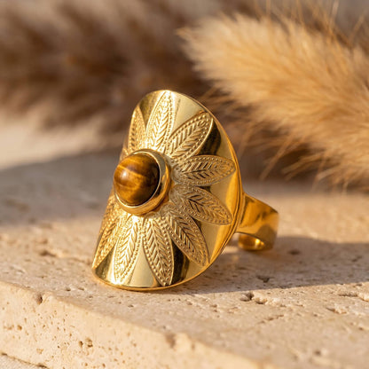 Leah | Mandala Ring with Tiger Eye and Protective Design