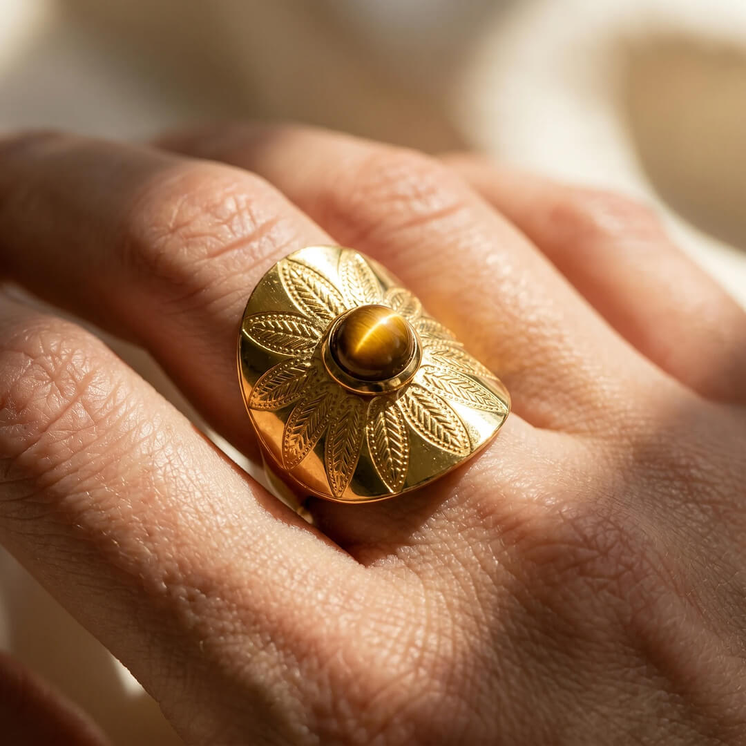 Leah | Mandala Ring with Tiger Eye and Protective Design