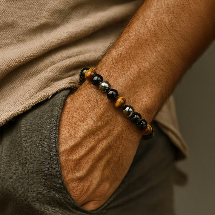 Caryra™ "3 Protections" Bracelet in Tiger Eye, Hematite, and Black Obsidian