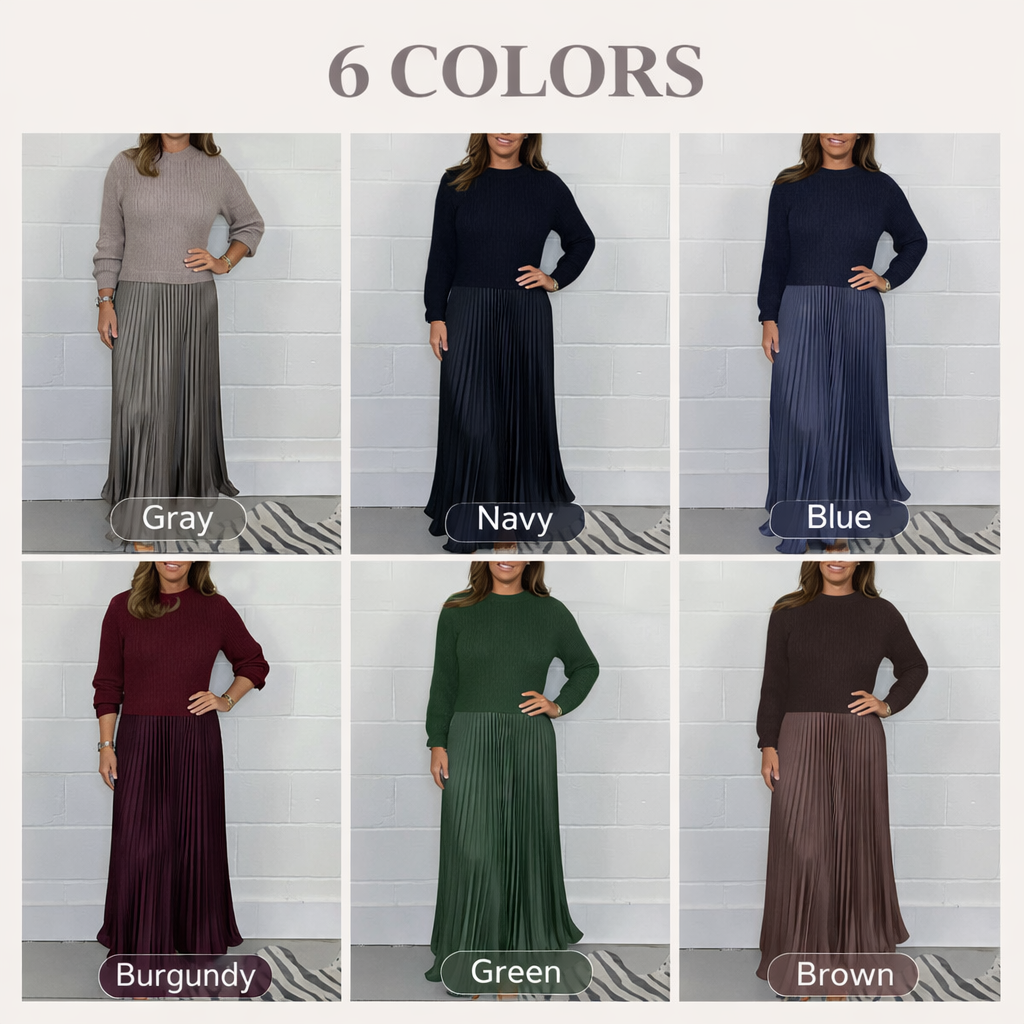 Galira | Elegant Pleated Dress for Women with Round Neck