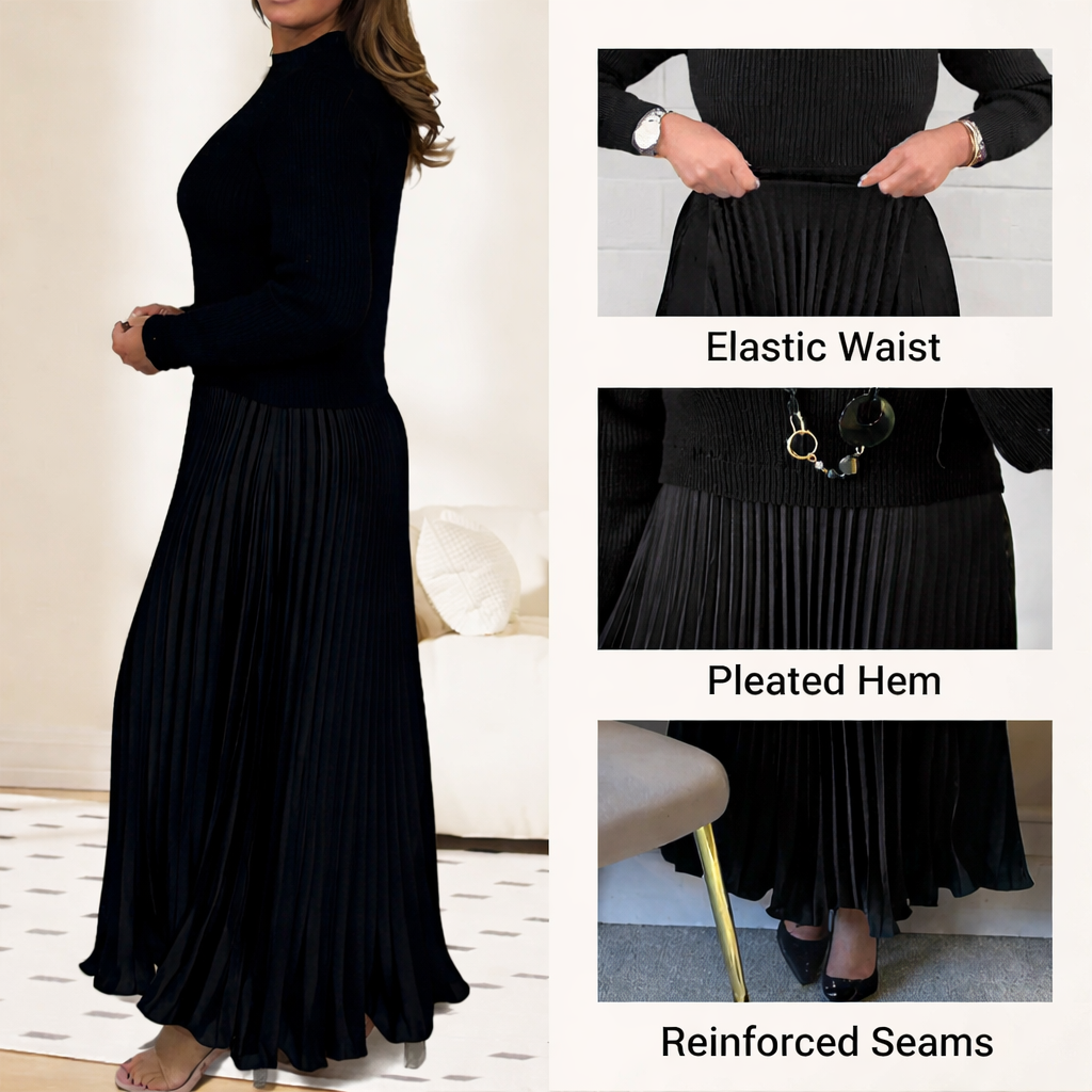 Galira | Elegant Pleated Dress for Women with Round Neck