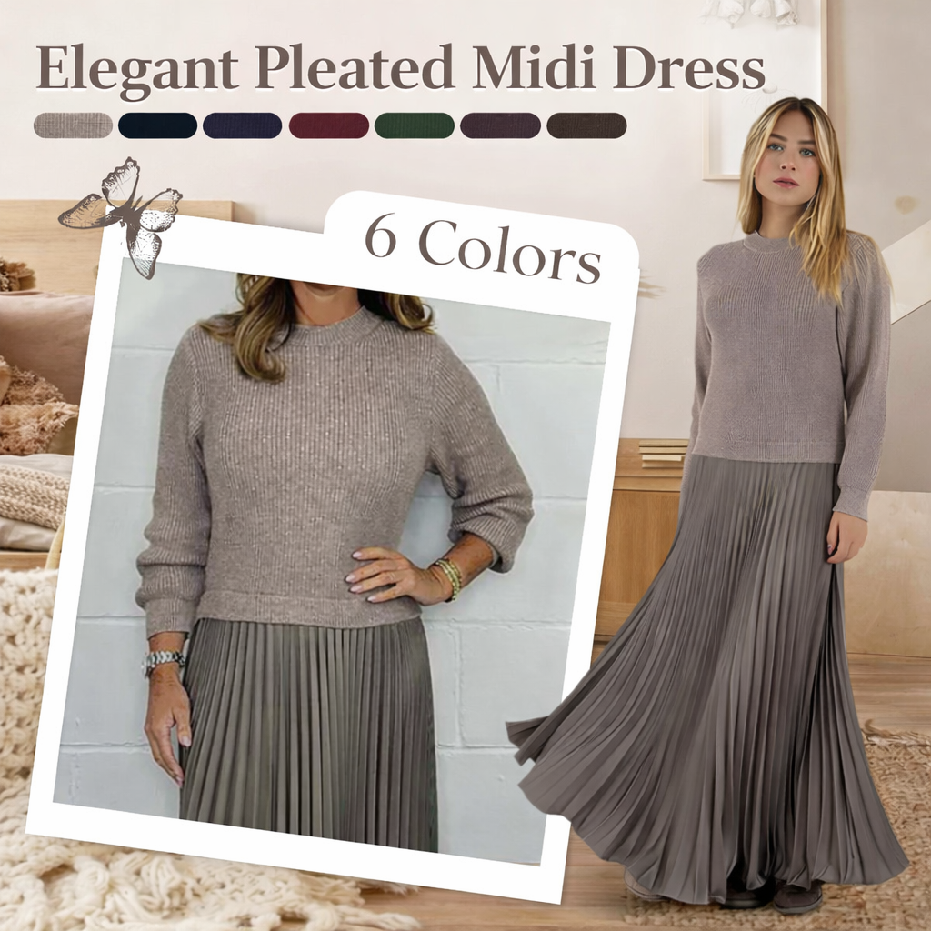 Galira | Elegant Pleated Dress for Women with Round Neck