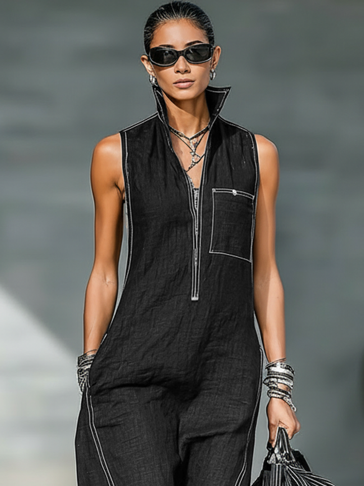 Ainsira™ Mono Minimalist Sleeveless Jumpsuit with White Details