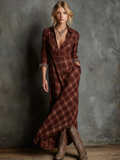 Blayra™ Women's Plaid Shirt Maxi Dress