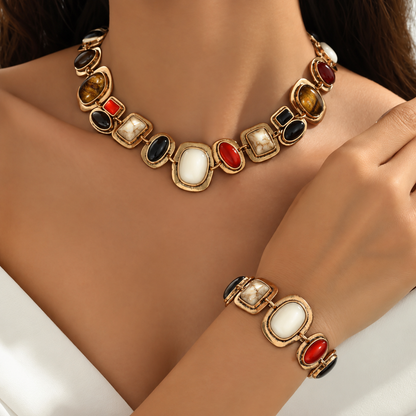 Graevis | Bohemian Set of Necklace and Bracelet with Multicolor Ethnic Design