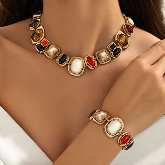 Graevis | Bohemian Set of Necklace and Bracelet with Multicolor Ethnic Design
