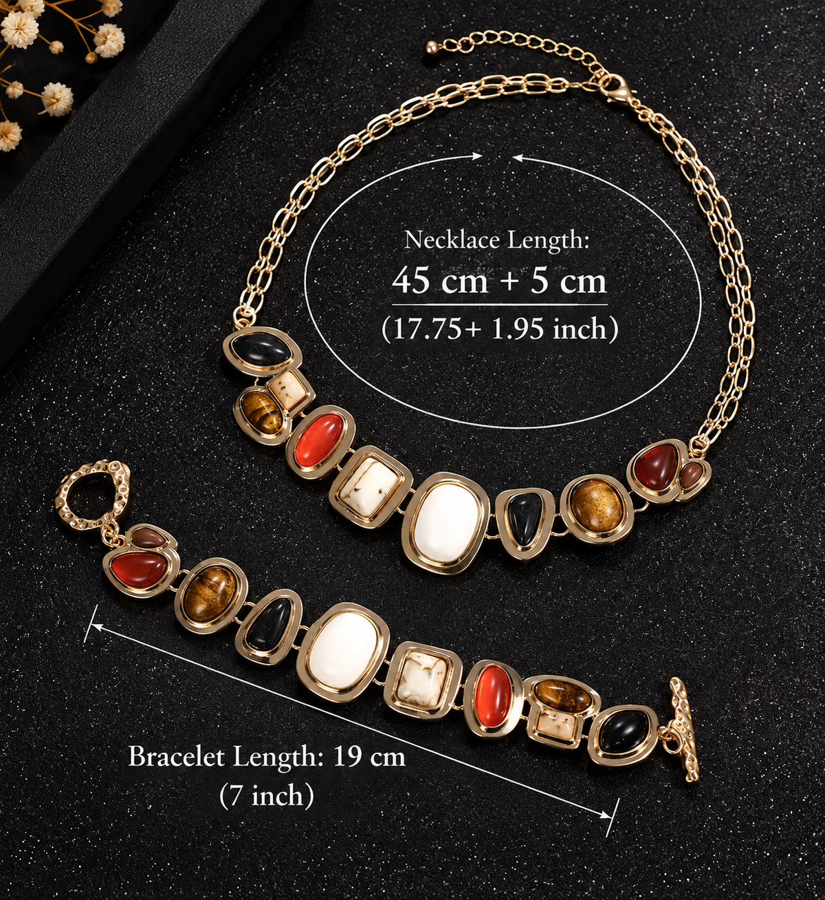 Graevis | Bohemian Set of Necklace and Bracelet with Multicolor Ethnic Design