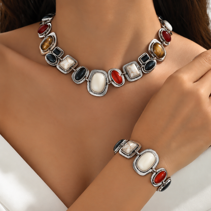 Graevis | Bohemian Set of Necklace and Bracelet with Multicolor Ethnic Design