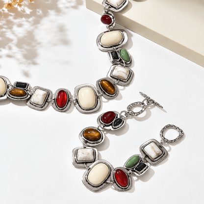 Graevis | Bohemian Set of Necklace and Bracelet with Multicolor Ethnic Design