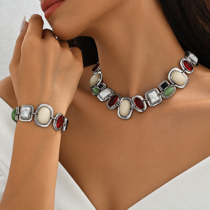 Graevis | Bohemian Set of Necklace and Bracelet with Multicolor Ethnic Design
