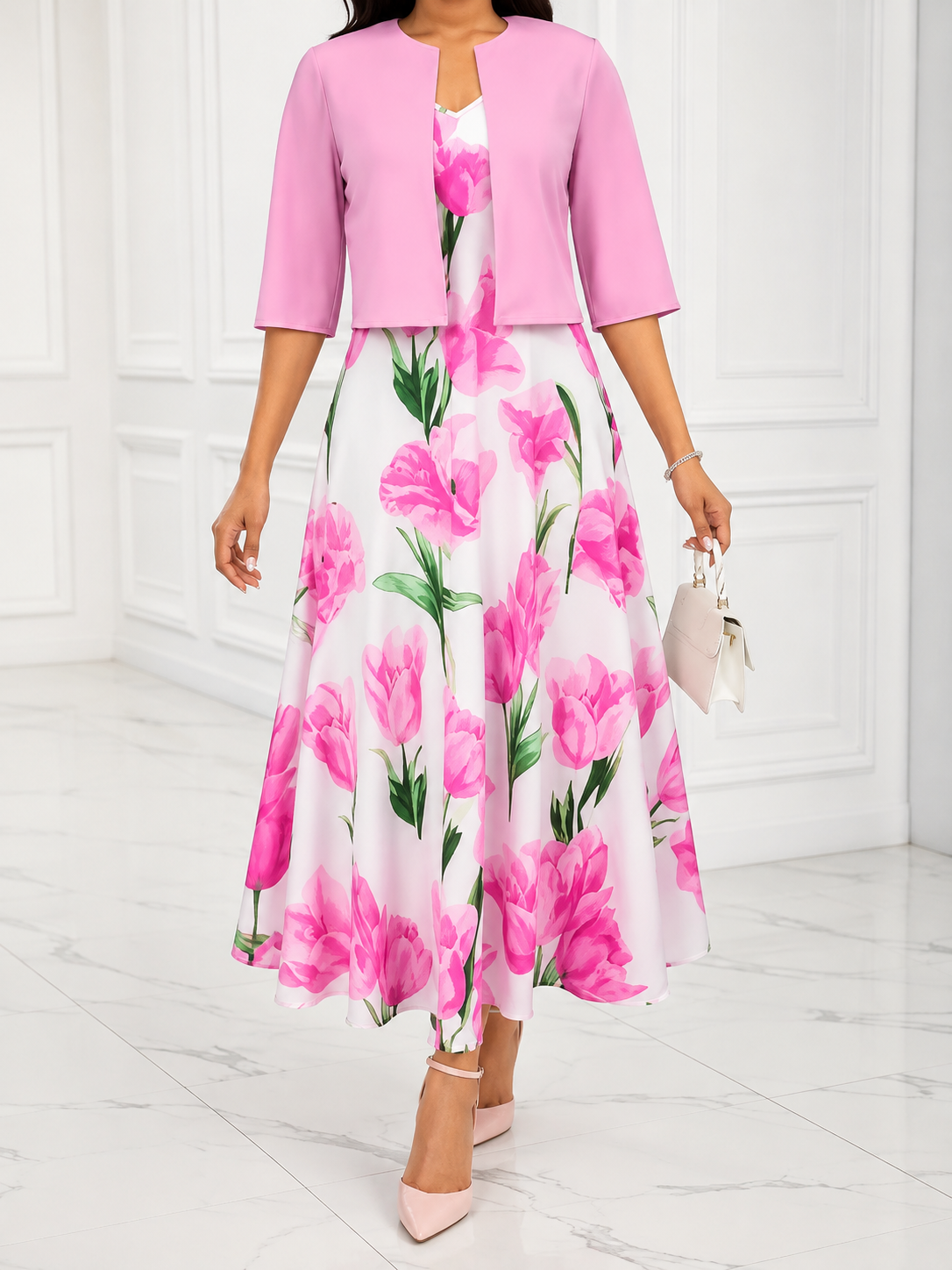 Greyra| Elegant Two-Piece Set with Flowers