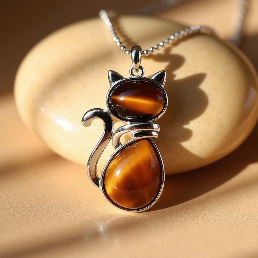 Mewlina™ Cat Pendant with Natural Stone