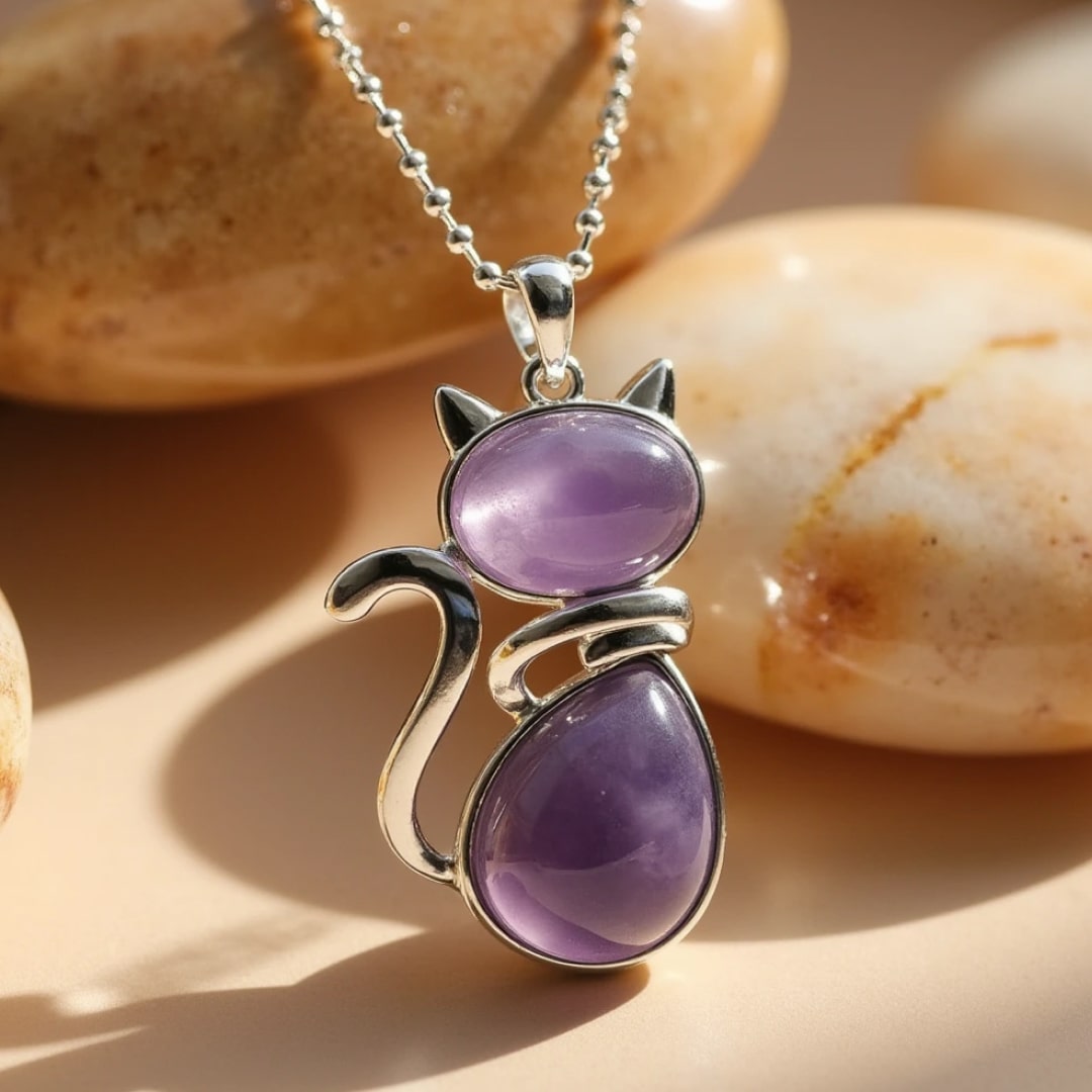 Mewlina™ Cat Pendant with Natural Stone