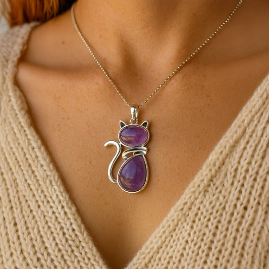 Mewlina™ Natural Stone Cat Pendant Necklace